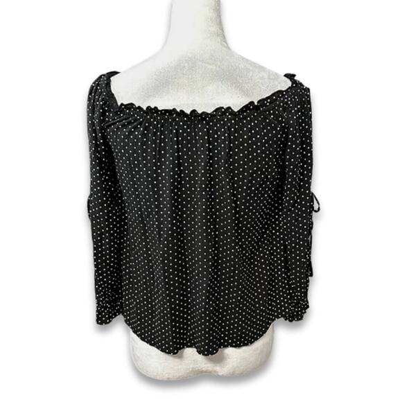 American Eagle Outfitters Blouse Off Shoulder Boho Inspired Polka Dot Black W XS - Picture 5 of 9